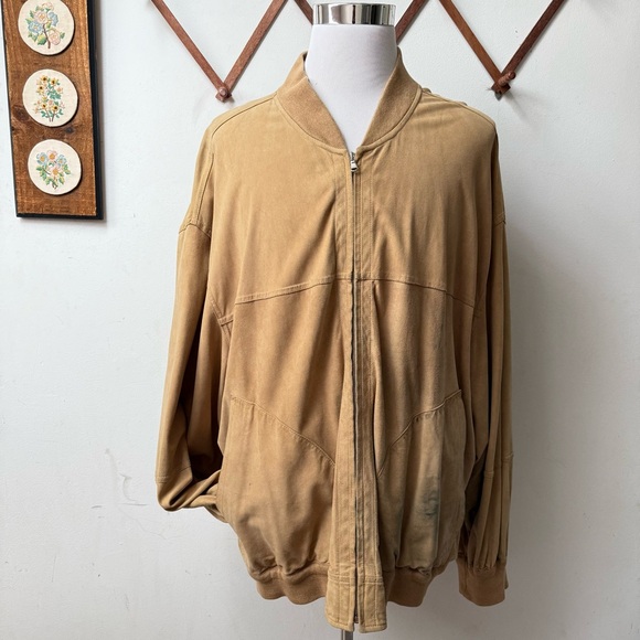 Roberto Pierguidi Vintage Suede Tan Bomber Jacket Made In Italy